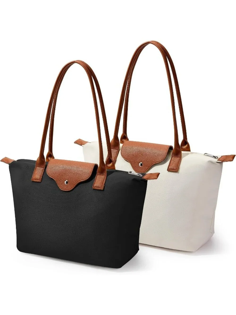 👜Women's Black Beige Nylon Tote Bag Large Capacity Shoulder Handbag With Zipper